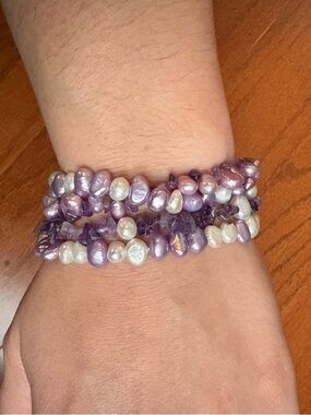 Pearl and Amethyst Clasp Bracelet - Purple and White